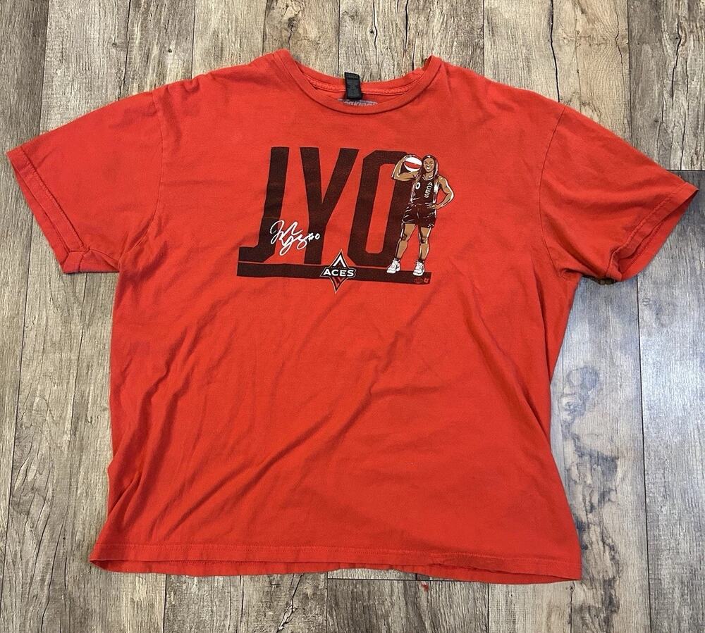 WNBA Las Vegas Aces Jackie Young JYO Screen Print Signed Short Sleeve Red Tee XL